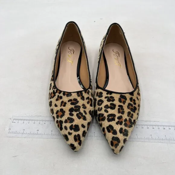 FOWT Women Comfortable Slip On Pointed Toe Flat Heel Pumps Flats Leopard Shoes - Picture 3 of 8
